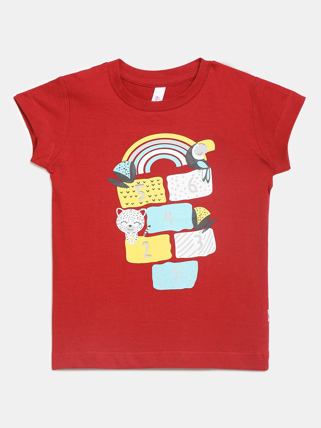 

V-Mart Girls Graphic Printed Round Neck Cotton T-shirt, Red