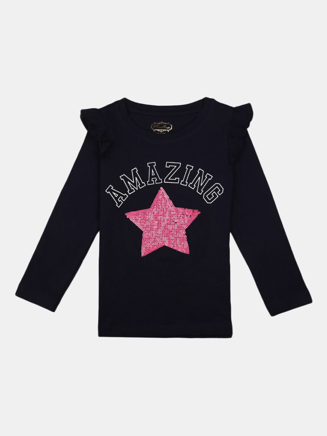 

V-Mart Girls Typography Printed T-shirt, Navy blue