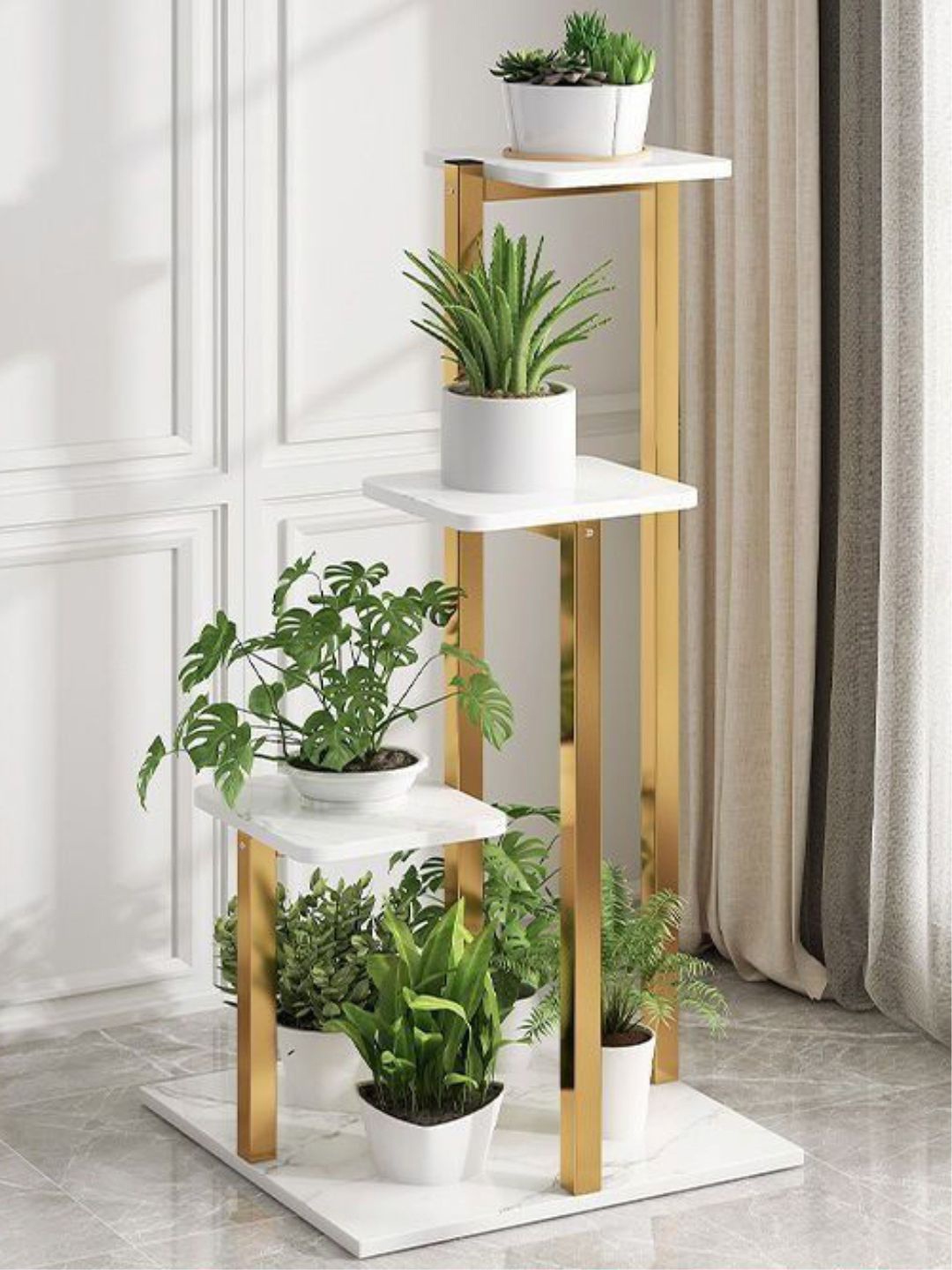 

The Art House White & Gold-Toned Metal Planter Stand