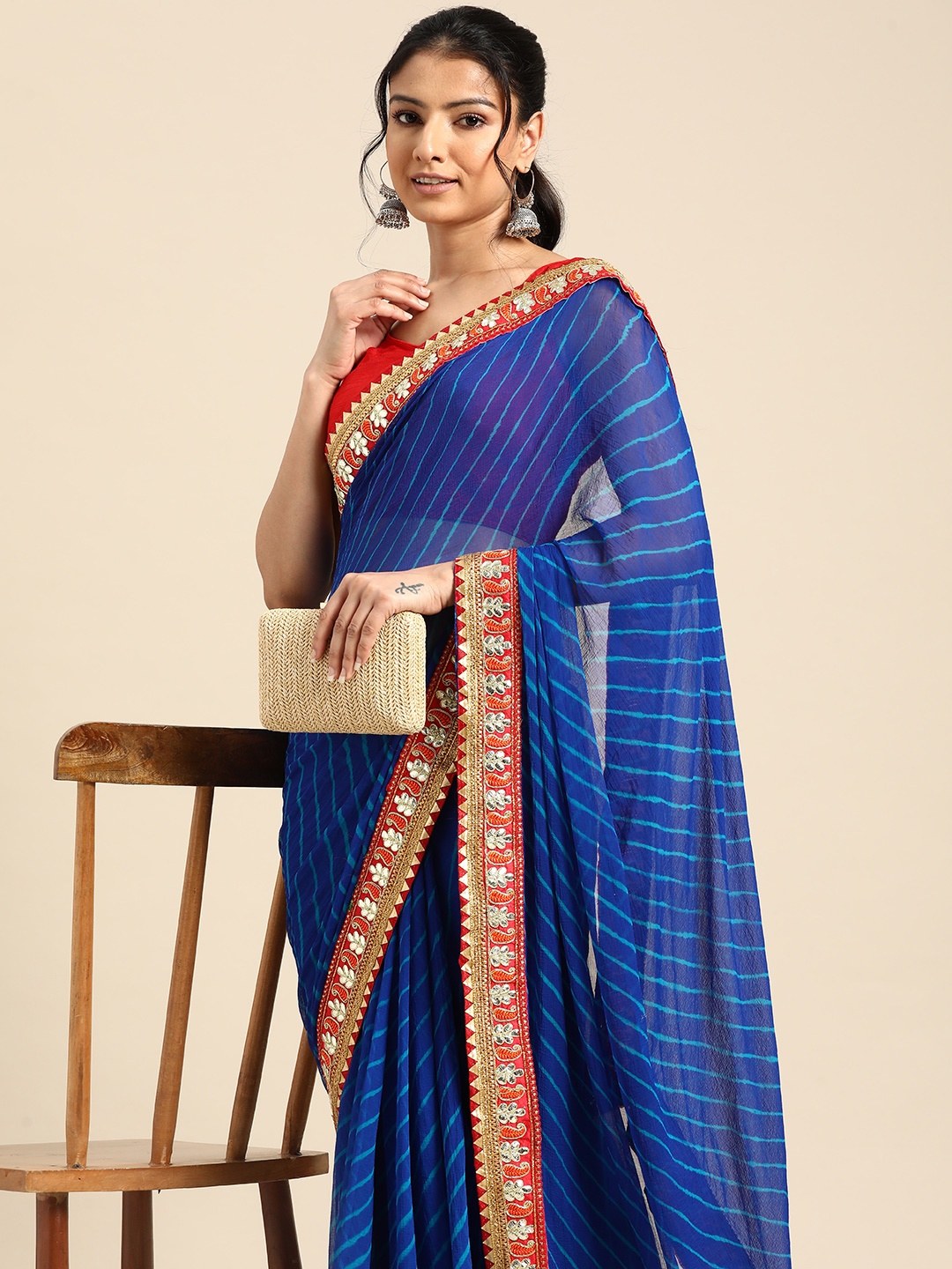 

SAARYA Gotta Patti Poly Chiffon Leheriya Saree, Blue