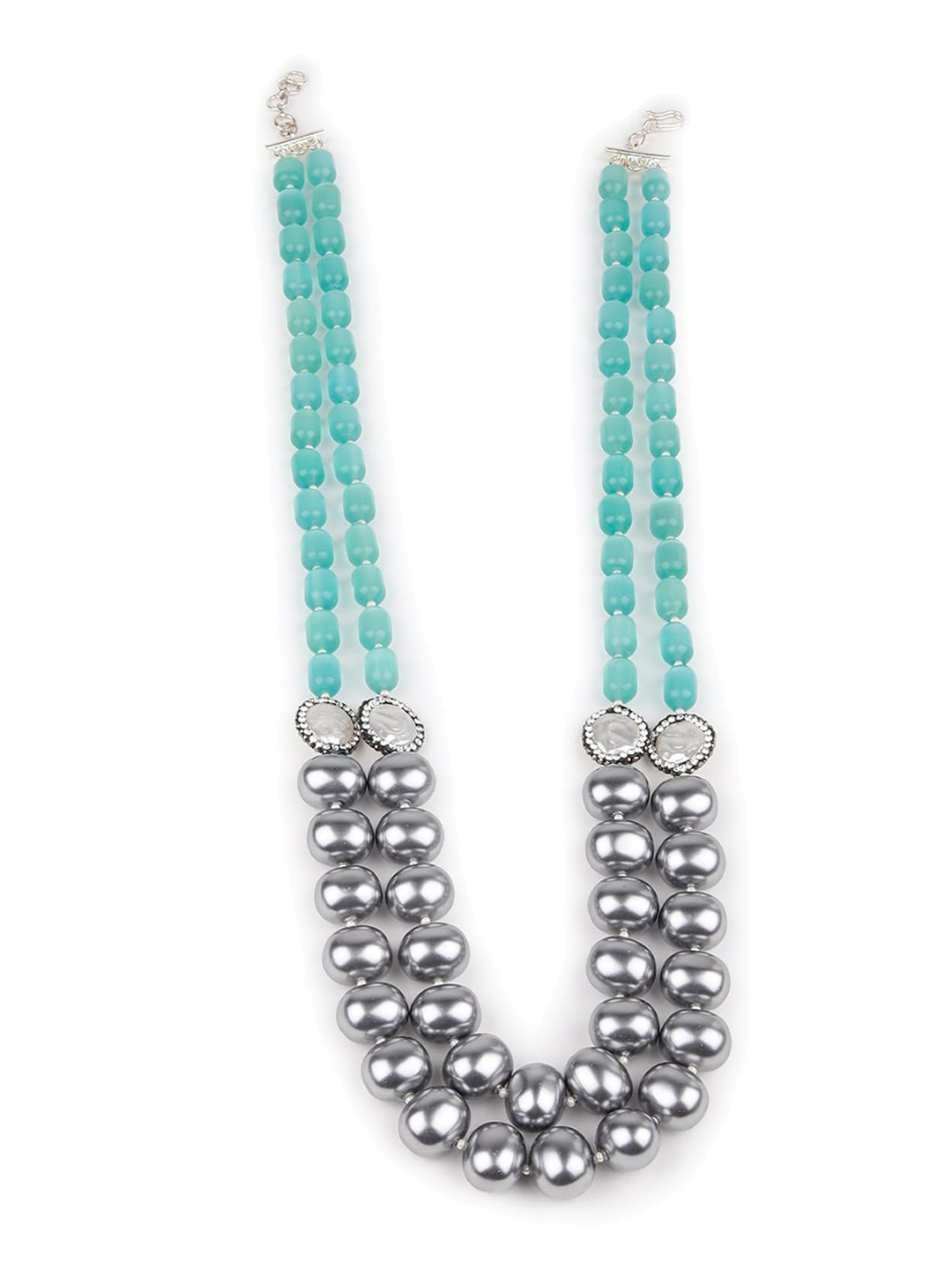 

ODETTE Silver-Plated Stone-Studded & Beaded Layered Necklace