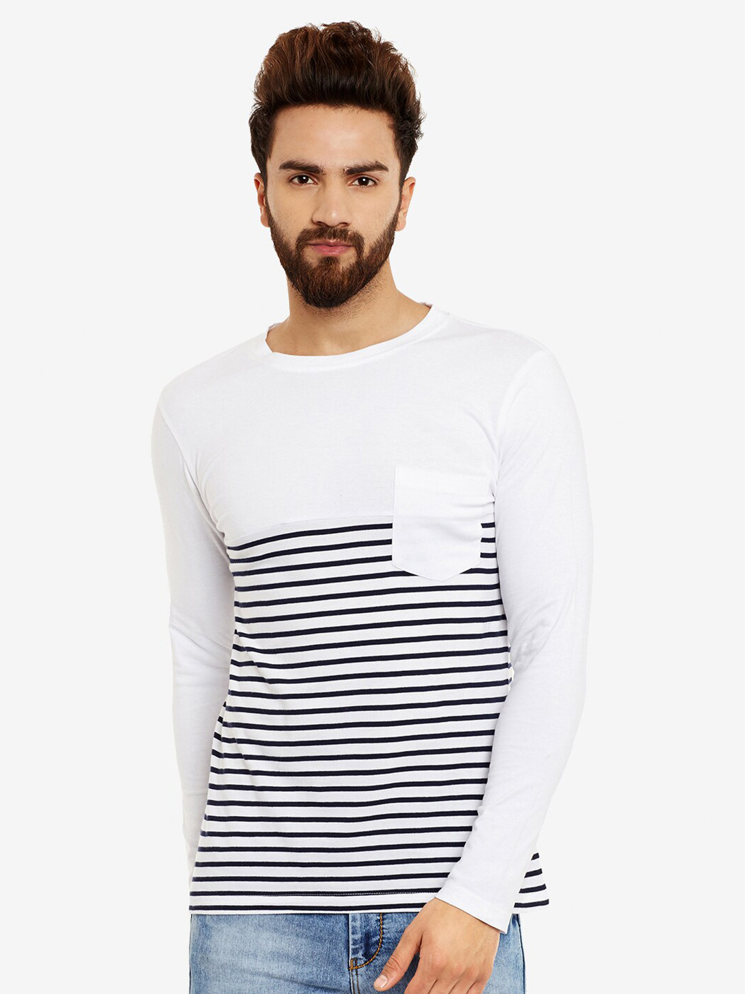 

Hypernation Striped Cotton Slim Fit T-shirt, White