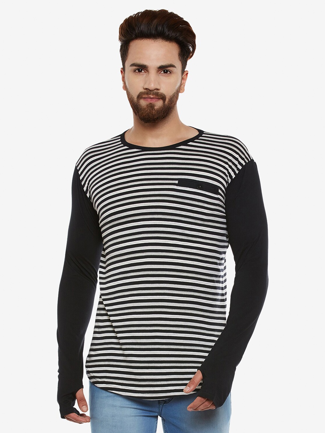 

Hypernation Striped Long Sleeves Cotton T-shirt, Black