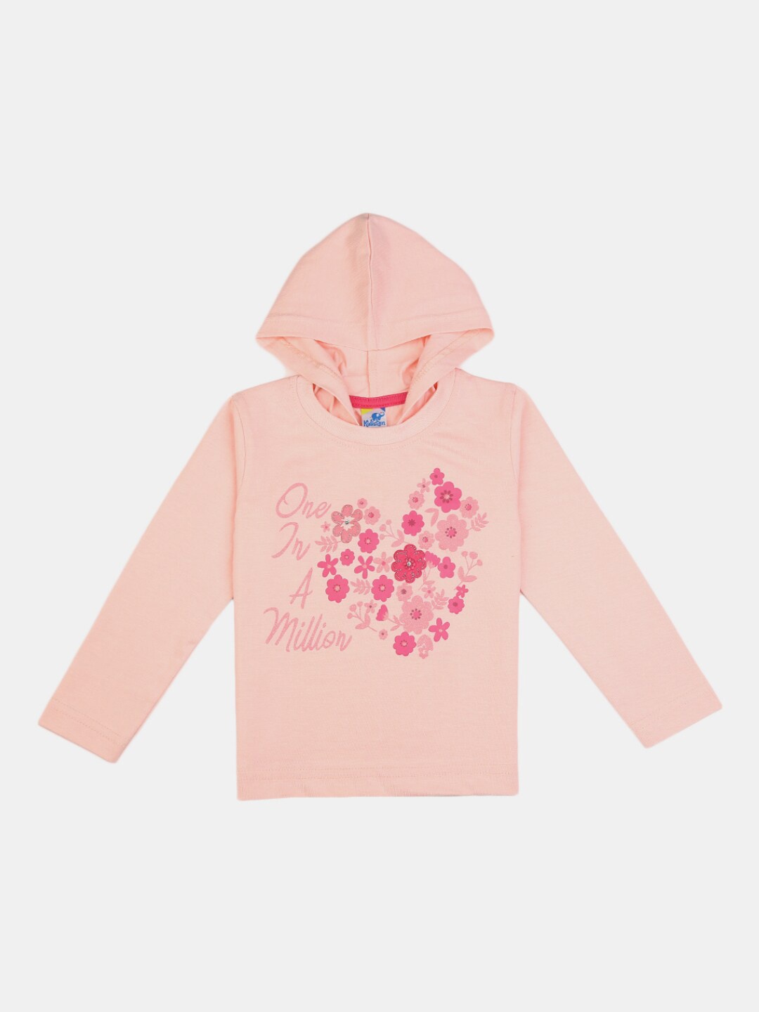 

V-Mart Infants Floral Printed Hooded long Sleeves Cotton T-shirt, Peach