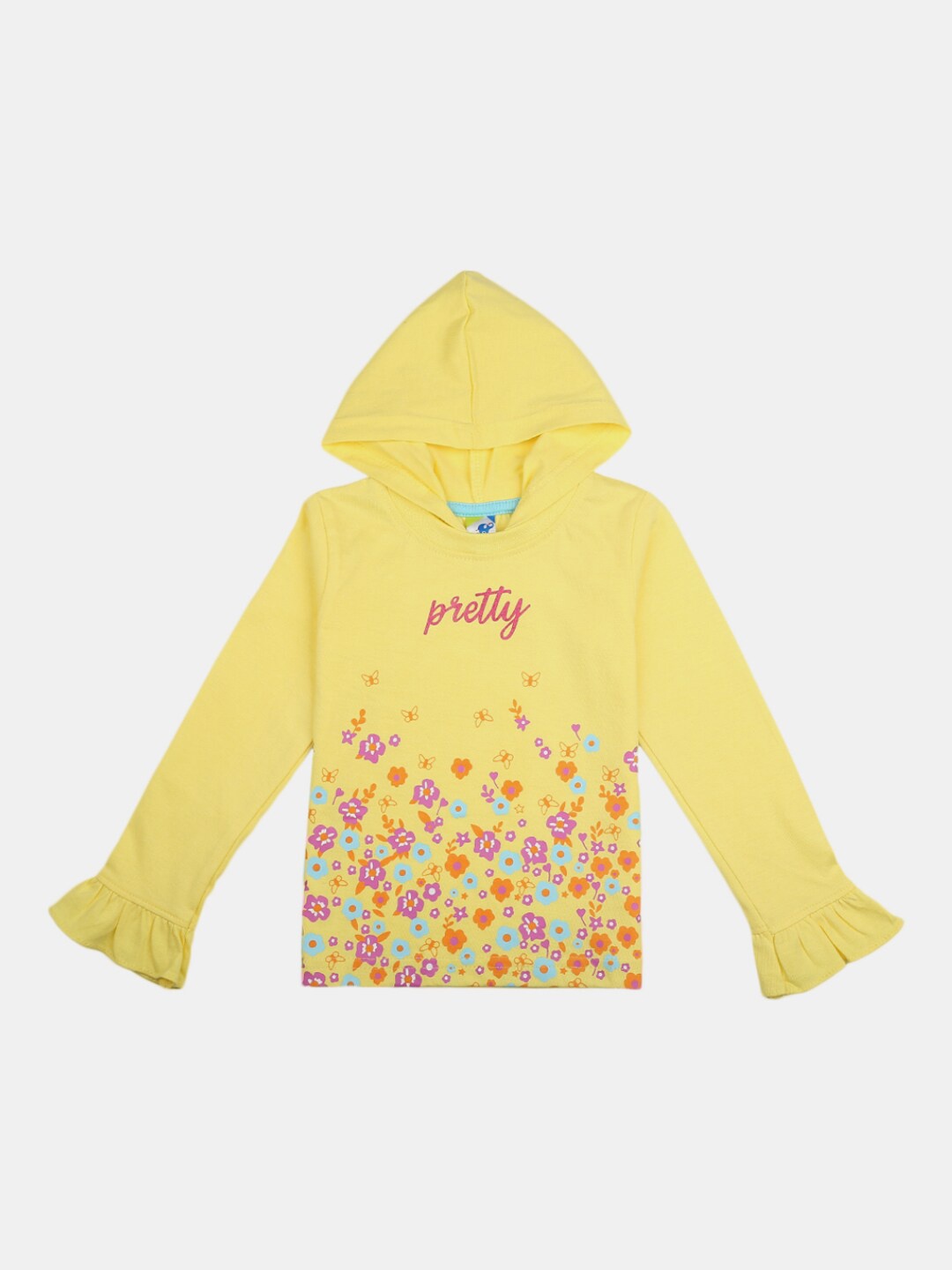 

V-Mart Infant Floral Printed Hooded Long Sleeves Cotton T-shirt, Yellow