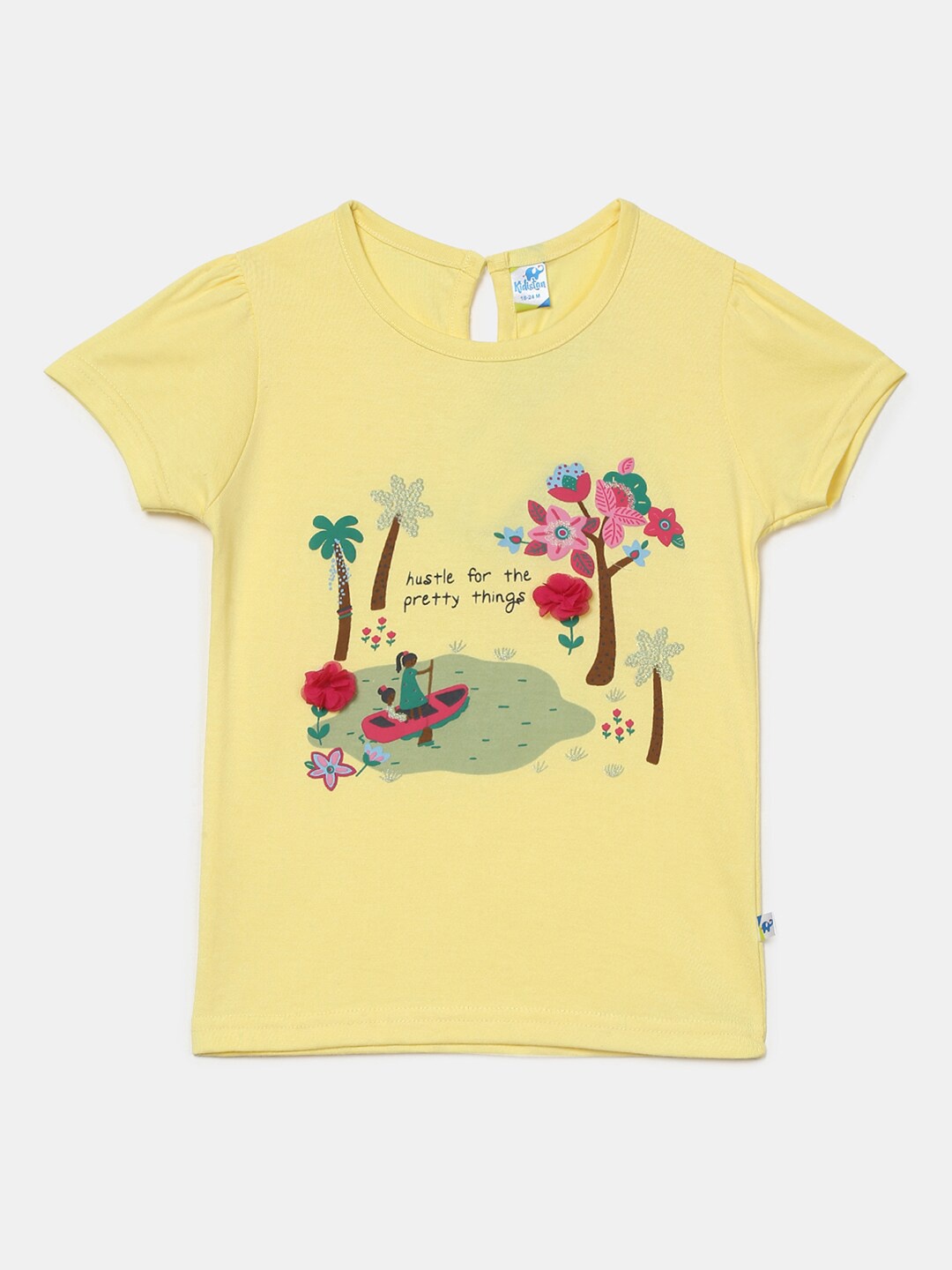 

V-Mart Girls Graphic Printed Cotton T-shirt, Yellow