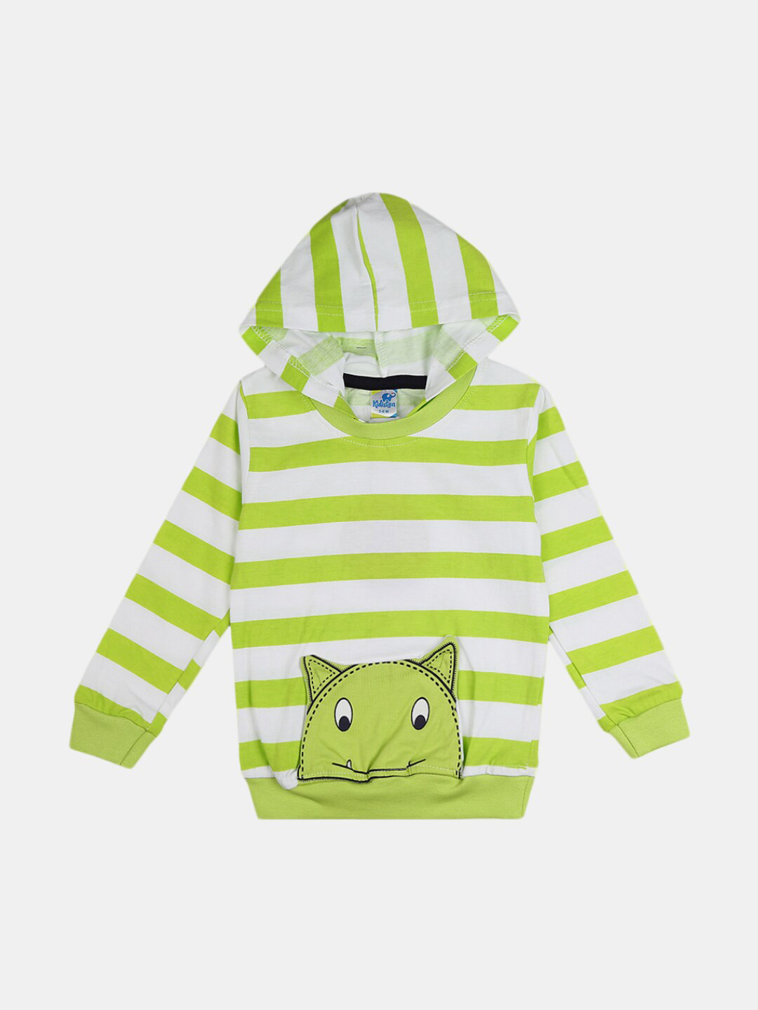 

V-Mart Infant Kids Striped Printed Hoody Neck Cotton T-shirt, Green