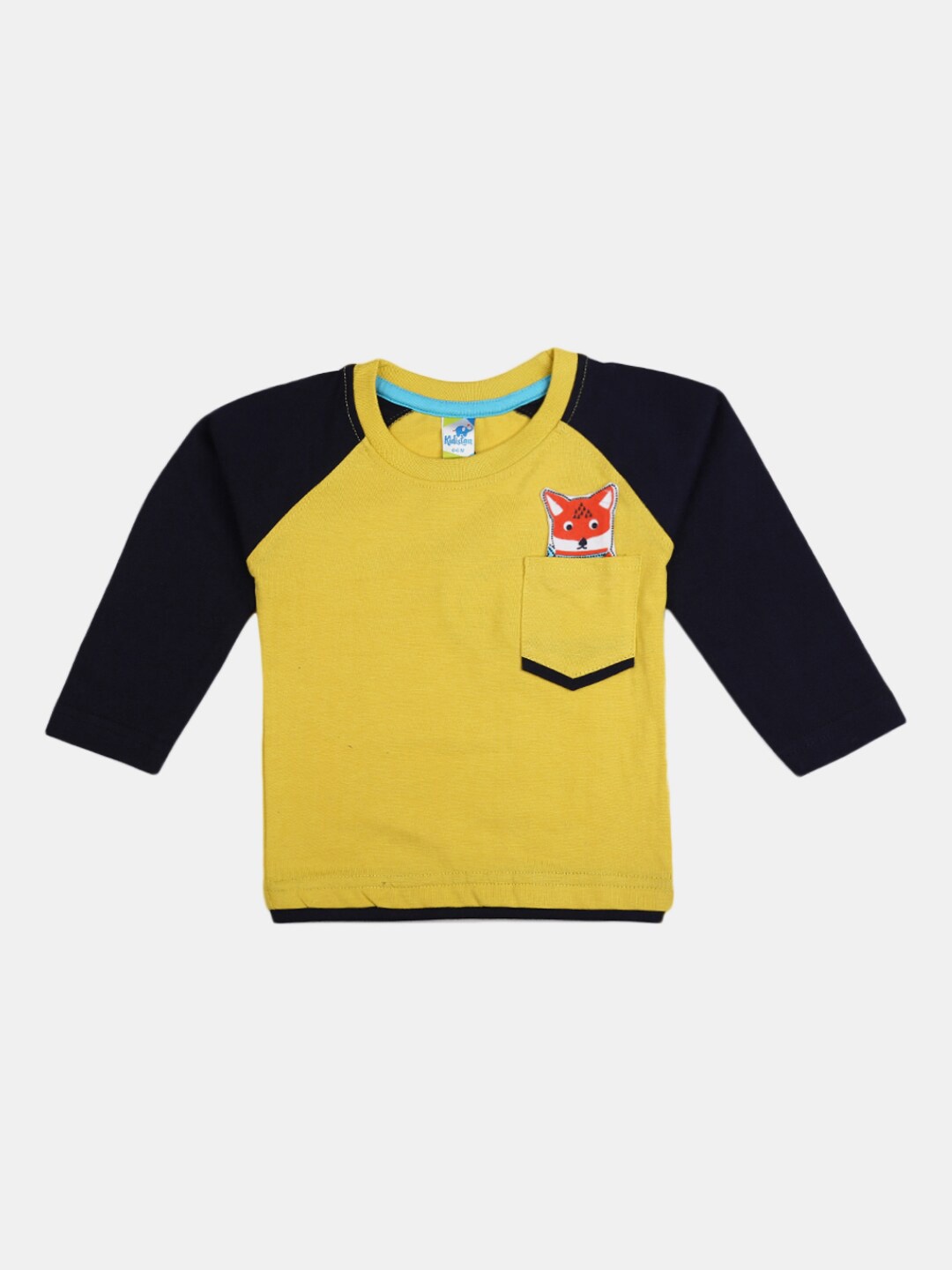 

V-Mart Infants Colourblocked Raglan Sleeves Cotton T-shirt, Yellow