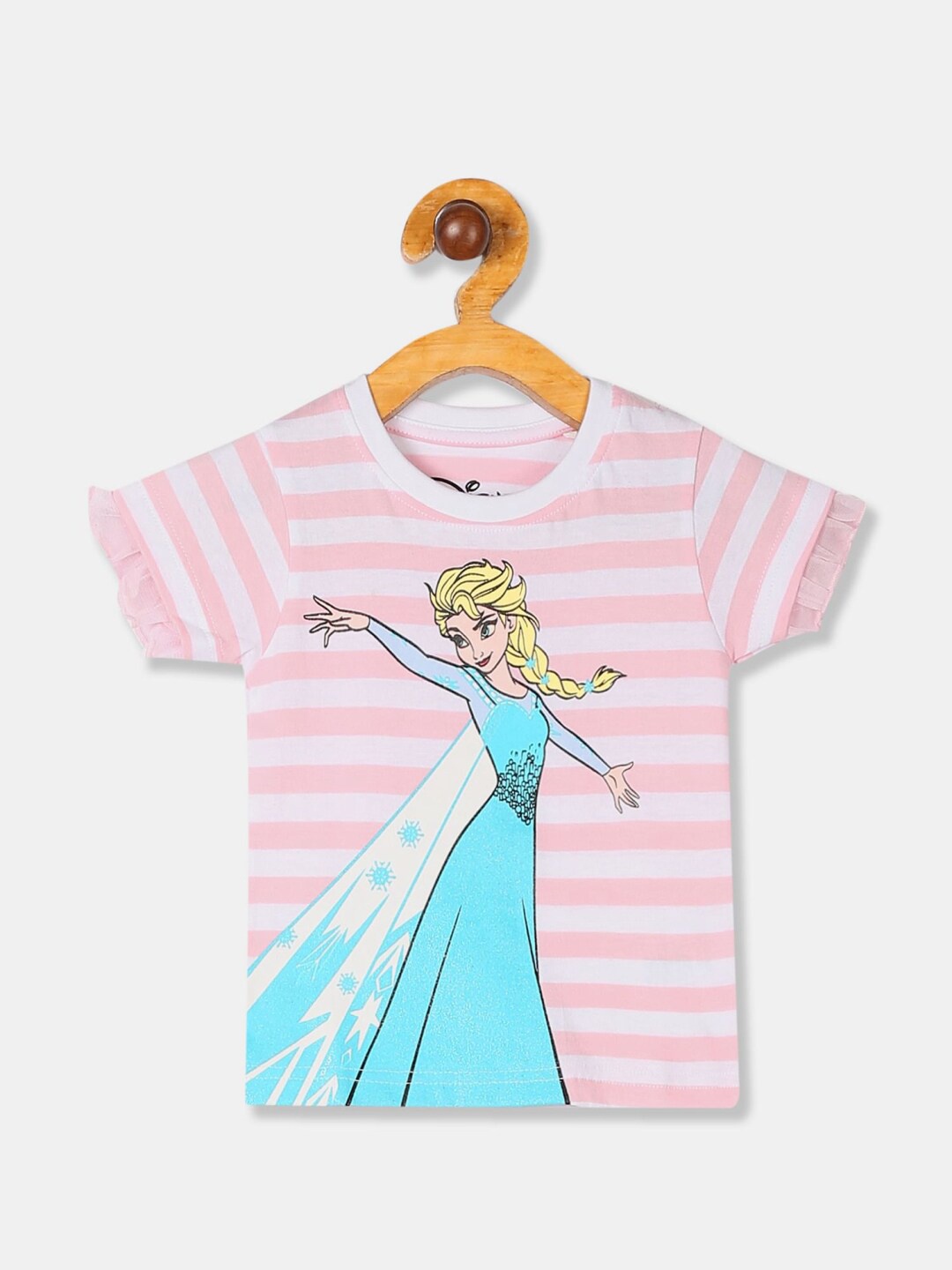 

V-Mart Infant Girls Elsa Printed Striped Cotton T-shirt, White