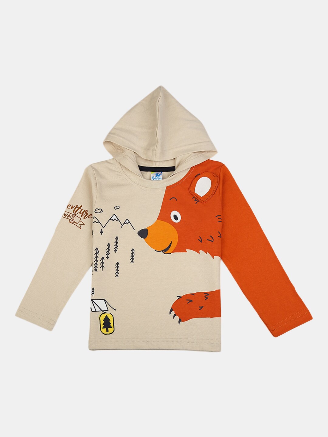 

V-Mart Infant Kids Graphic Printed Hooded Cotton T-shirt, Beige