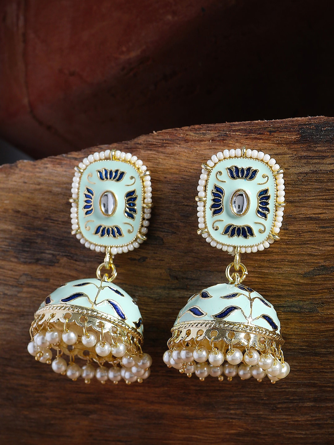 

Shoshaa Gold-Plated Dome Shaped Jhumkas Earrings, Turquoise blue