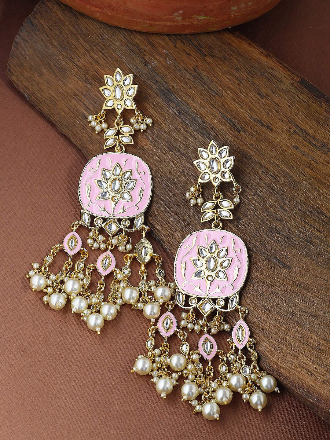 

Shoshaa Gold-Plated Classic Kundan Drop Earrings, Pink
