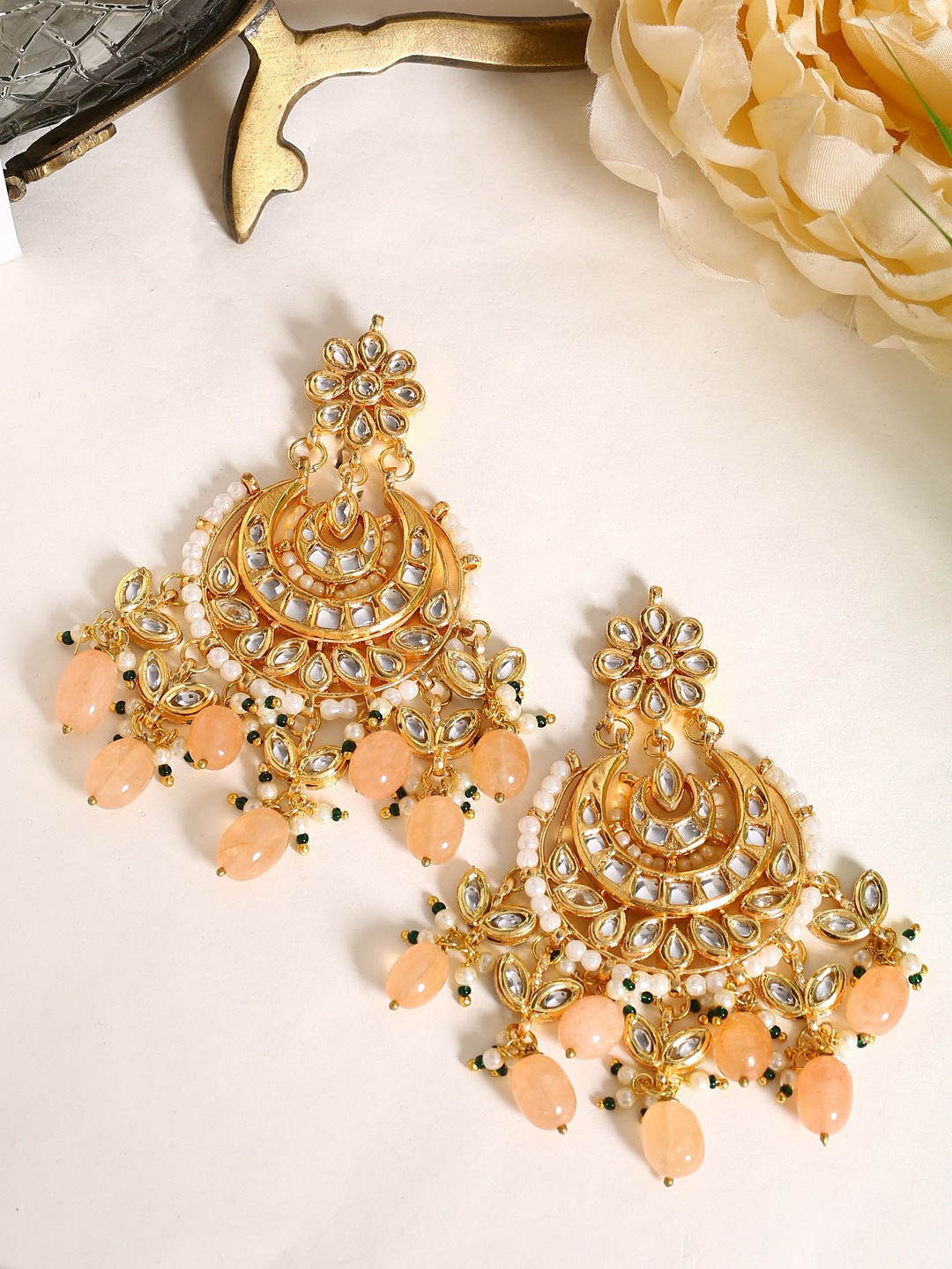

Shoshaa Gold-Plated Kundan Classic Chandbalis Earrings, Peach