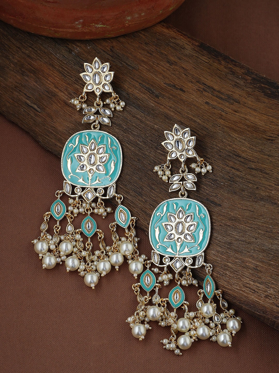 

Shoshaa Gold-Plated Classic Kundan Drop Earrings, Turquoise blue