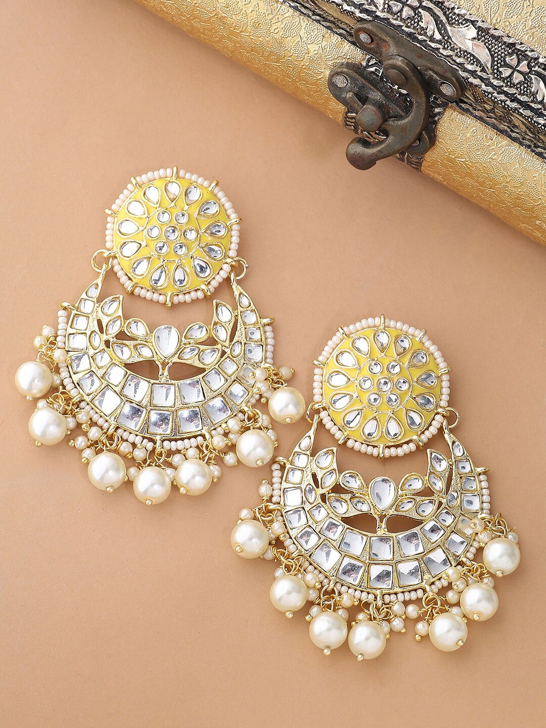 

Shoshaa Gold-Plated Kundan Classic Drop Earrings, Yellow