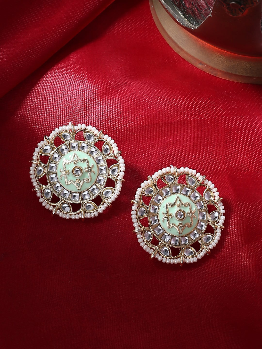 

Shoshaa Gold-Plated Kundan Classic Studs Earrings, Sea green