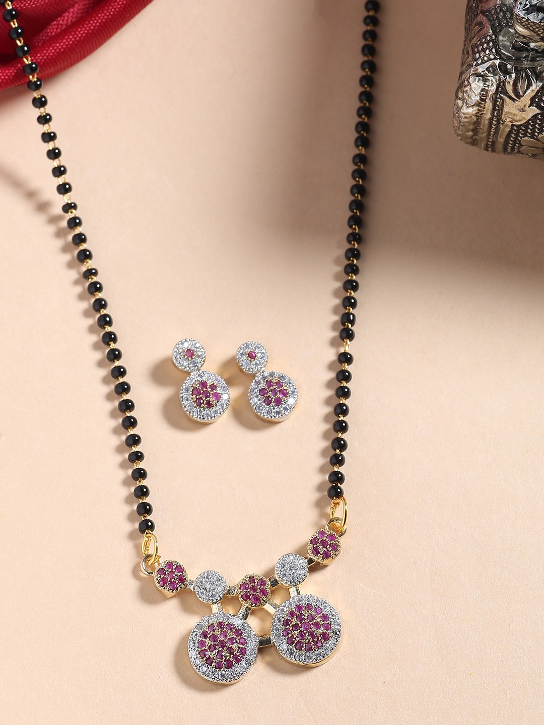 

Shoshaa Gold-Plated Stone Studded Mangalsutra Set, Black
