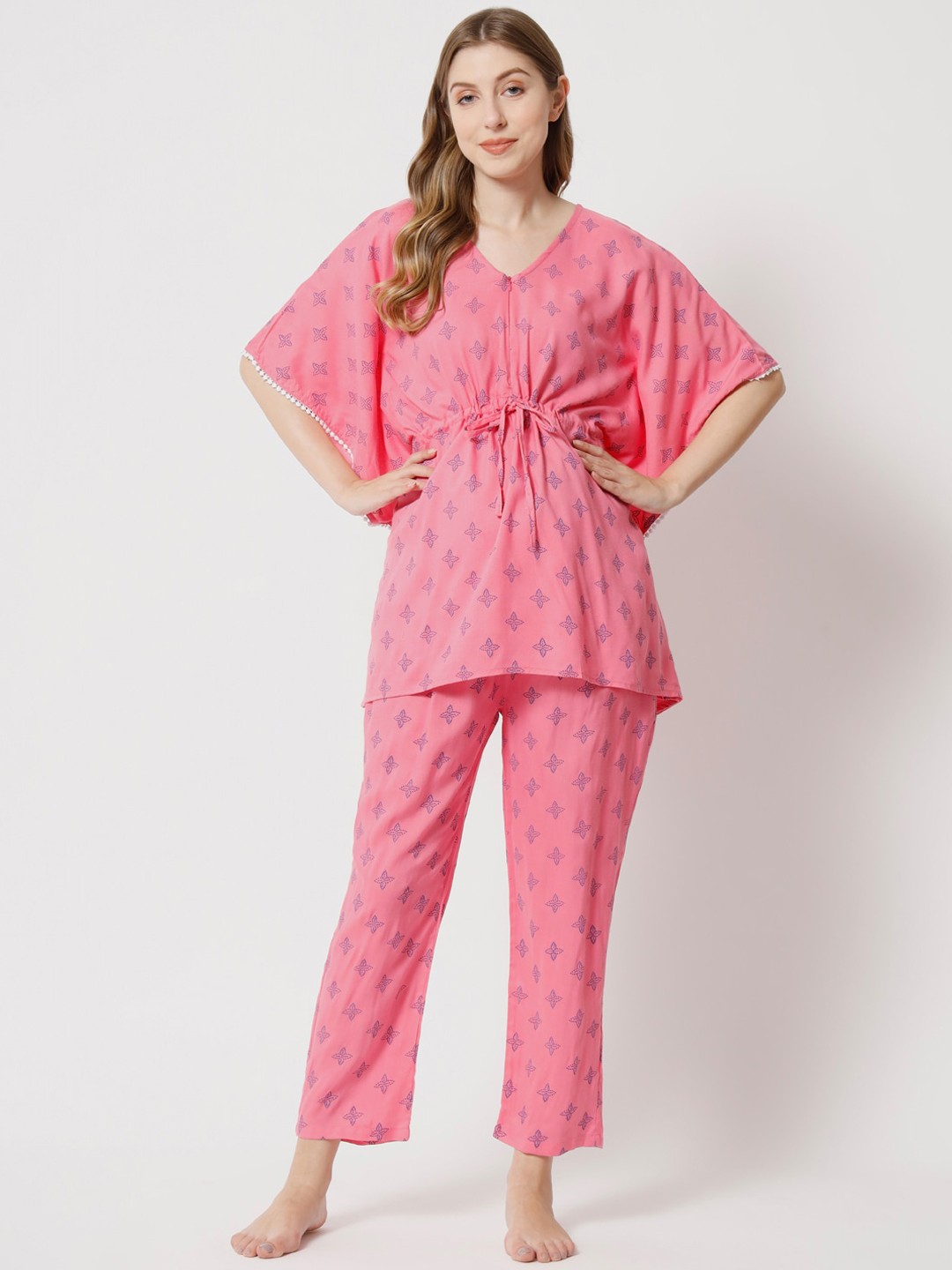 

Aujjessa Women Pink & Blue Printed Night suit