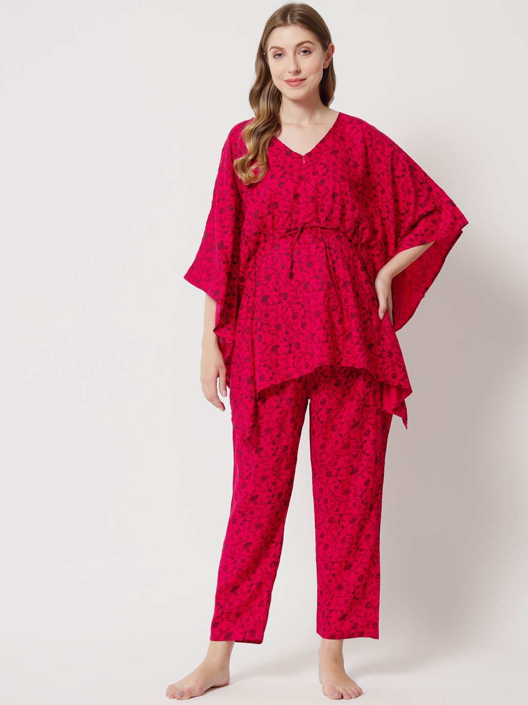 

Aujjessa Floral Printed Maternity Kaftan Night Suit, Magenta