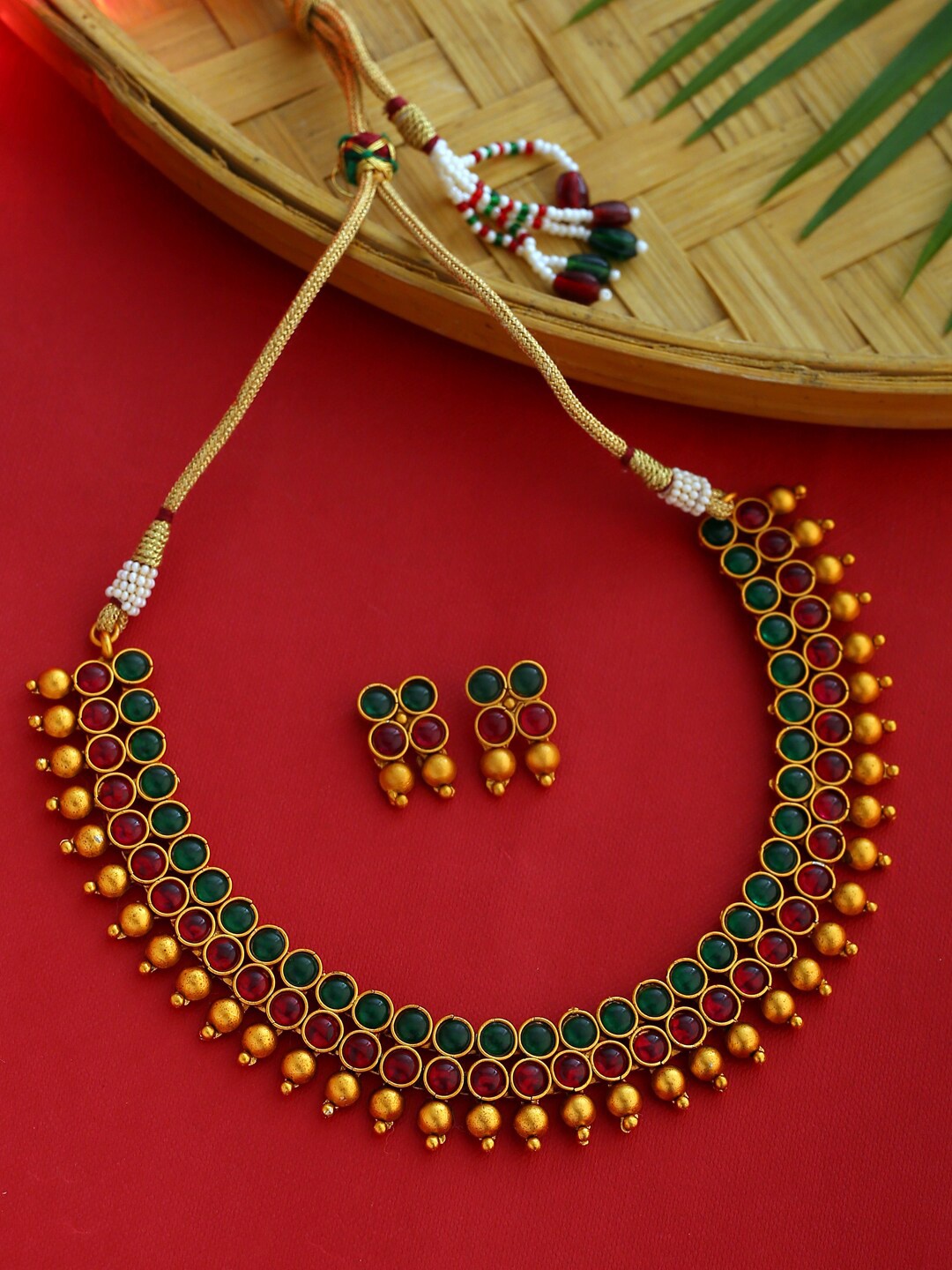 

Shoshaa Gold-Plated Stone-Studded Beaded Jewellery Set