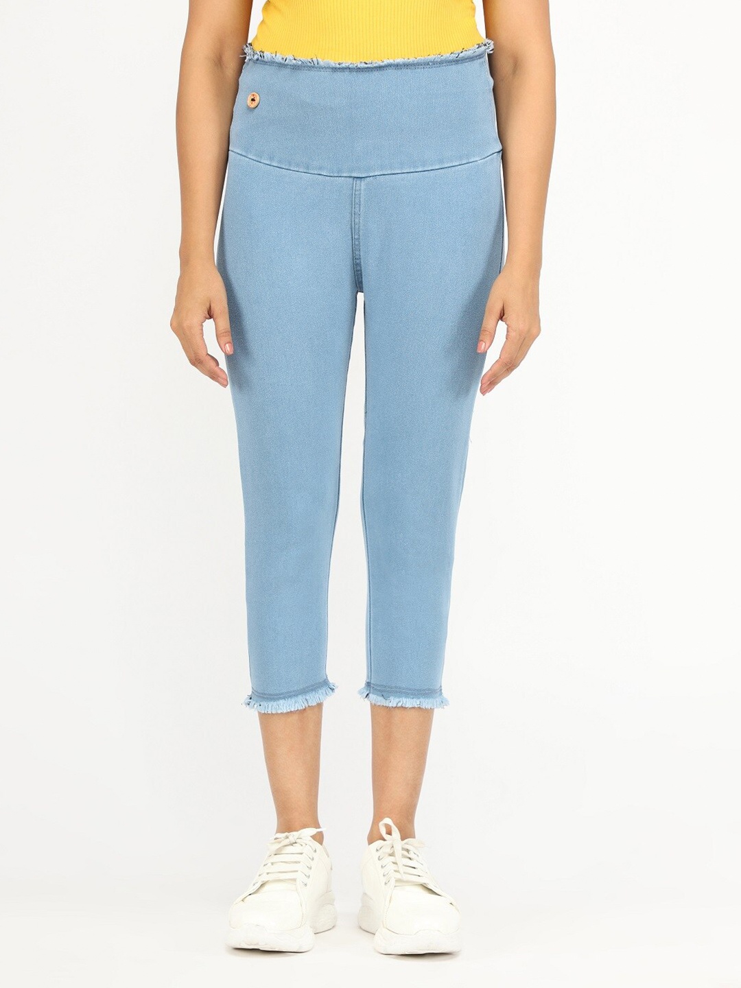 

AngelFab Women Skinny Fit Cotton Denim Capris, Blue