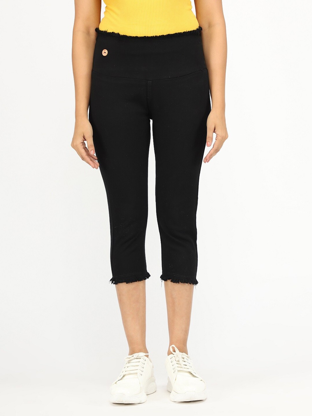 

AngelFab Women Skinny Fit High Rise Cotton Capris, Black
