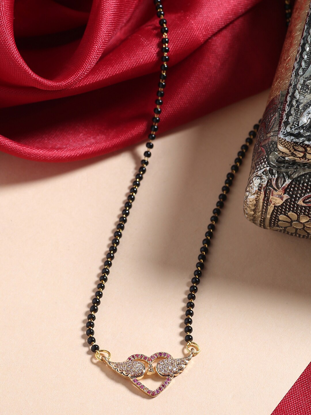 

Shoshaa Gold-Plated Stone-Studded & Beaded Mangalsutra