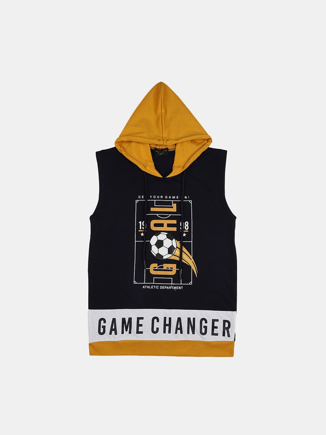 

V-Mart Boys Printed Single Jersey Hooded Vest, Black