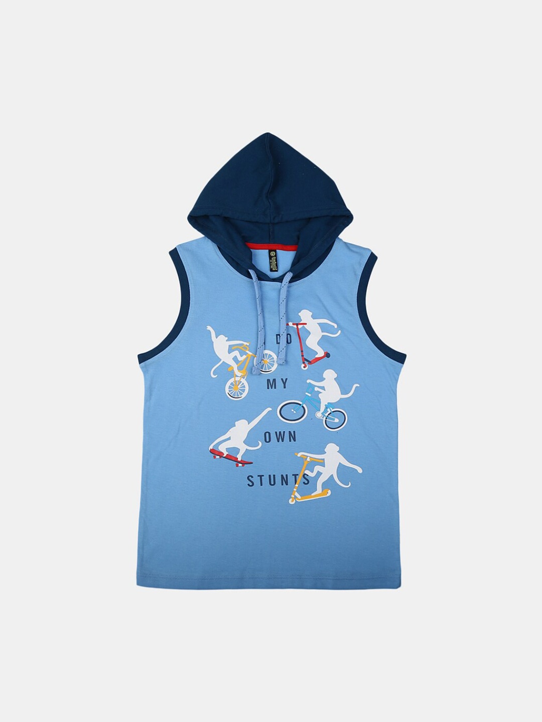 

V-Mart Boys Printed Cotton Single Jersey Hooded Vest, Blue