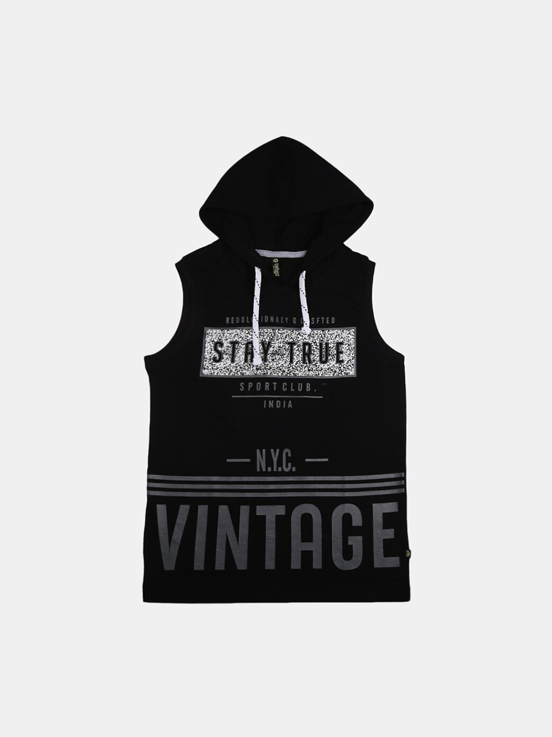 

V-Mart Boys Printed Cotton Single Jersey Hooded Vest, Black