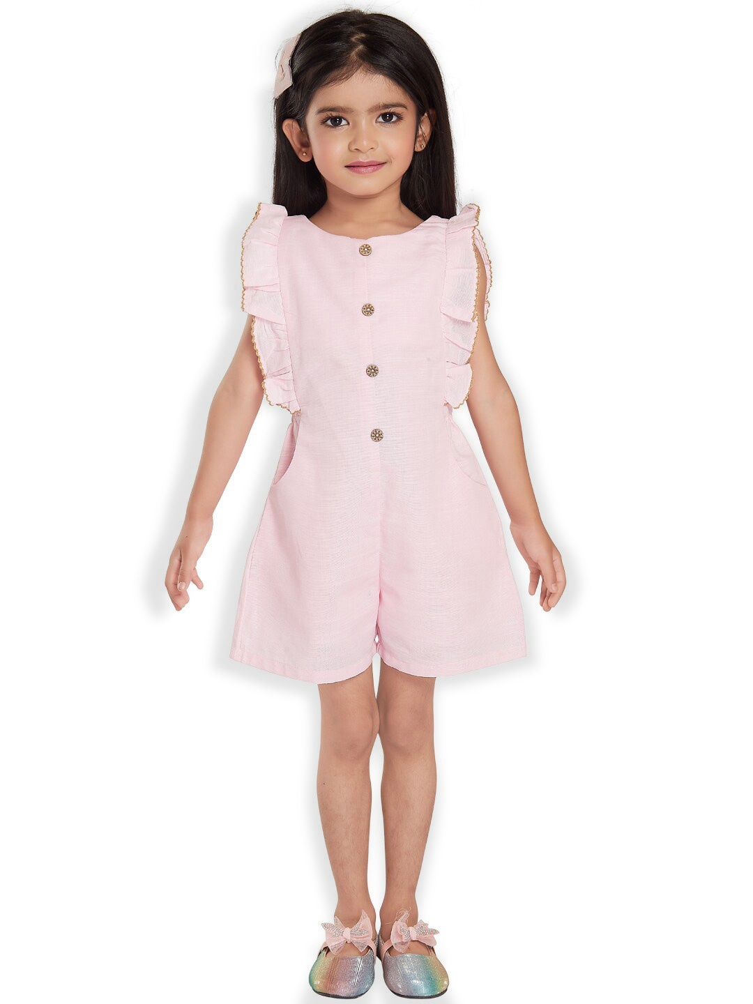 

Peppermint Girls Round Neck Linen Playsuit, Pink