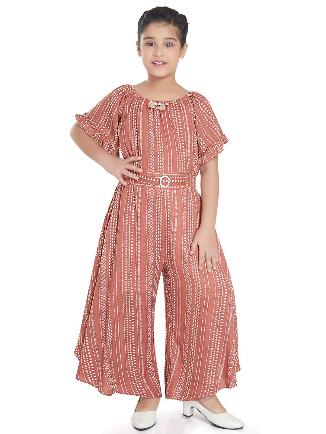 

Peppermint Girls Geometric Printed Culotte Jumpsuit, Rust