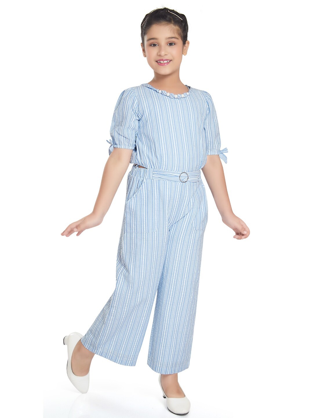 

Peppermint Girls Round Neck Striped Culotte Jumpsuit, Blue