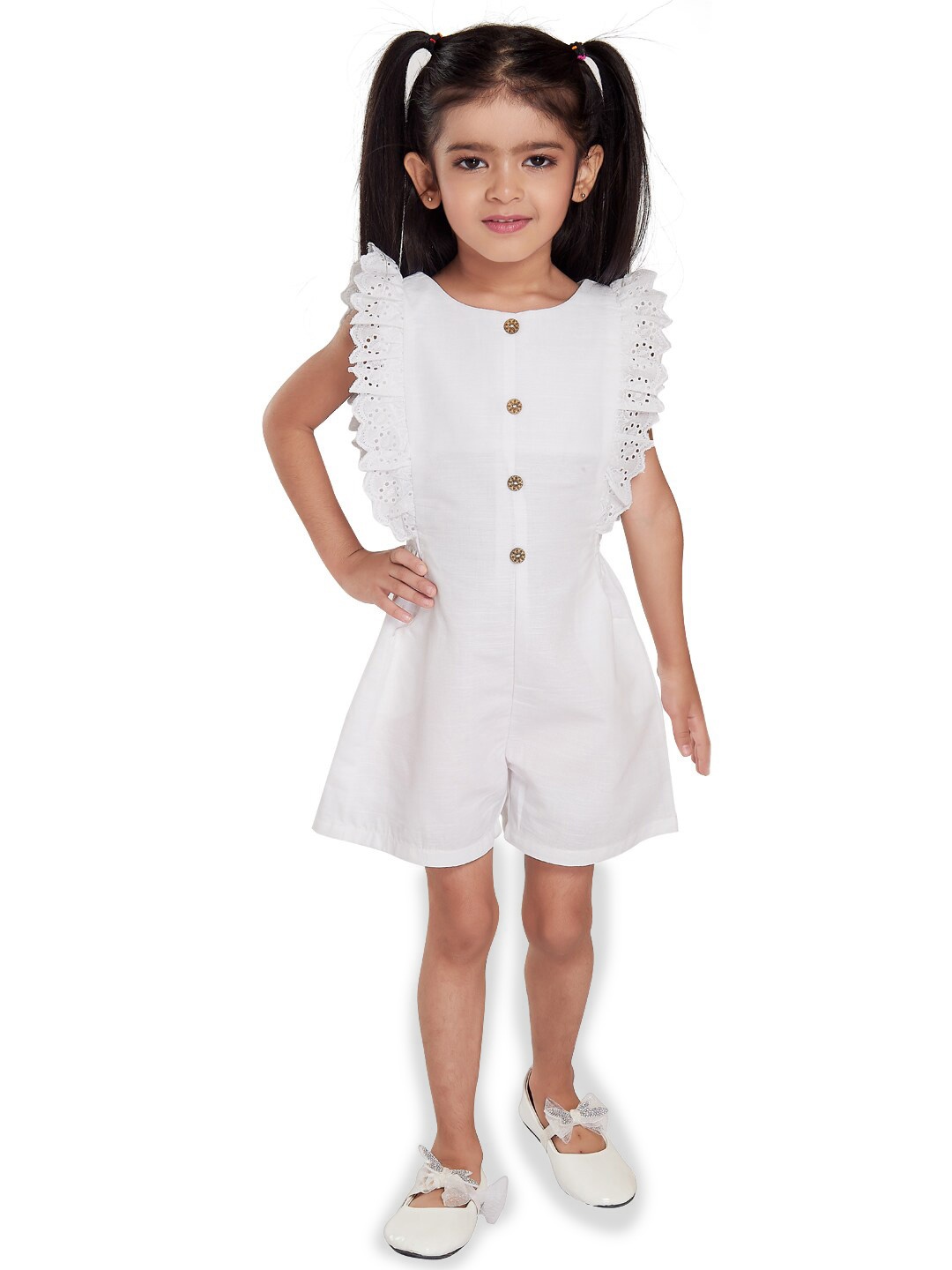 

Peppermint Girls Round Neck Linen Playsuit, White