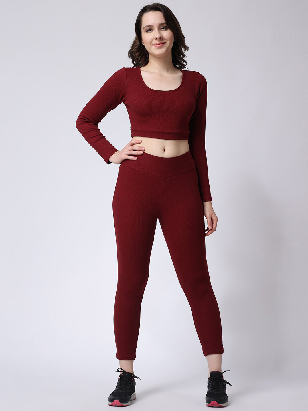 

The Label Bar Round Neck Cotton Crop Top, Maroon