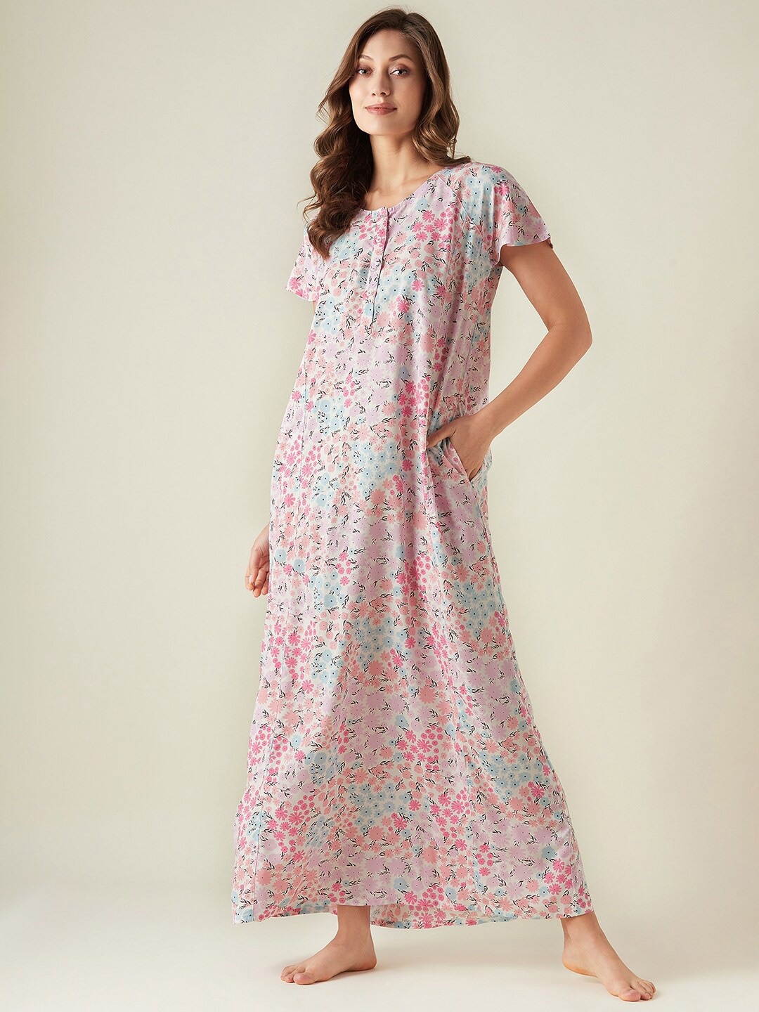 

The Kaftan Company Floral Printed Maxi Nightdress, White