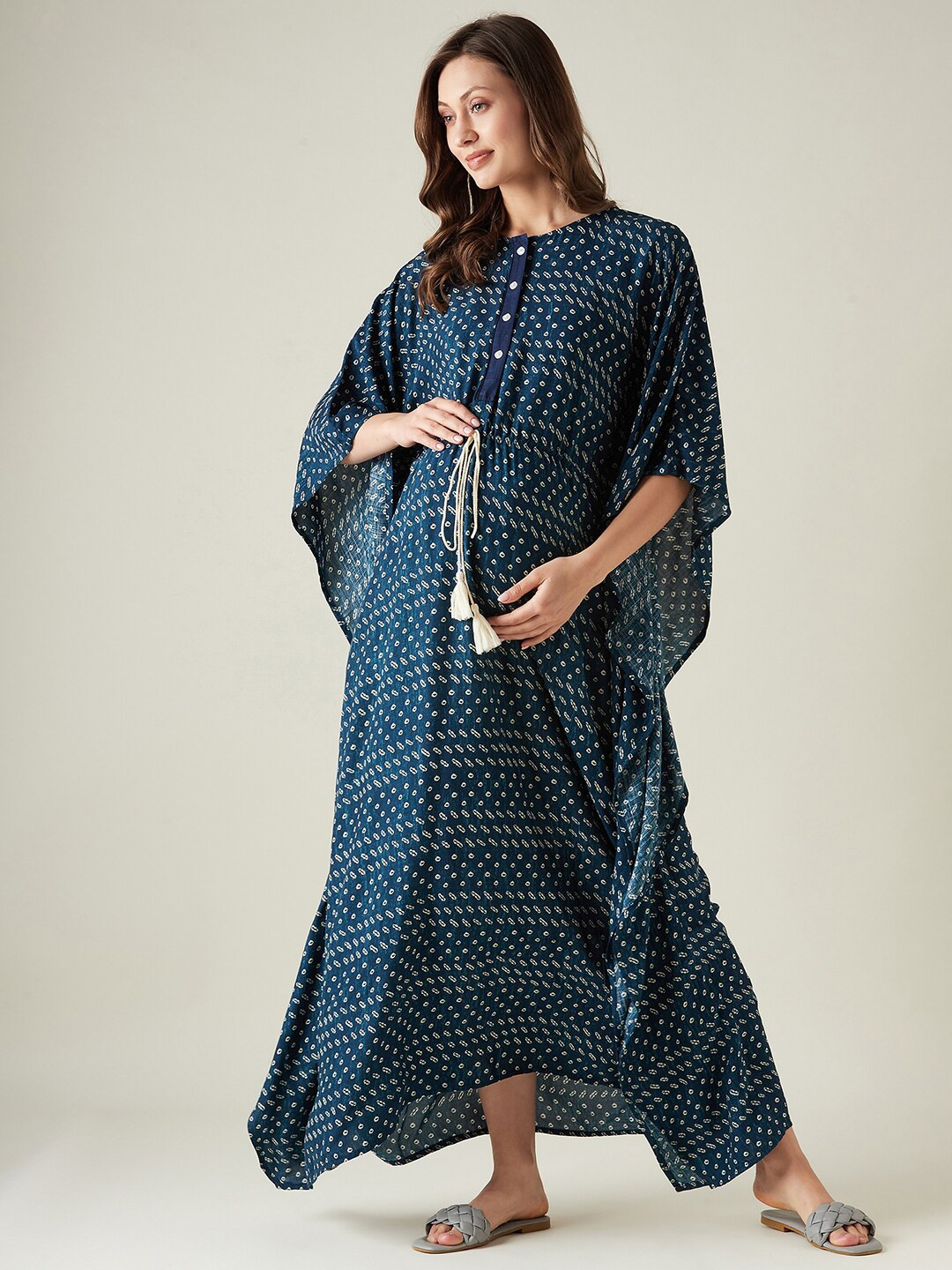 

The Kaftan Company Tie & Dye Printed Maxi Kaftan Nightdress, Blue