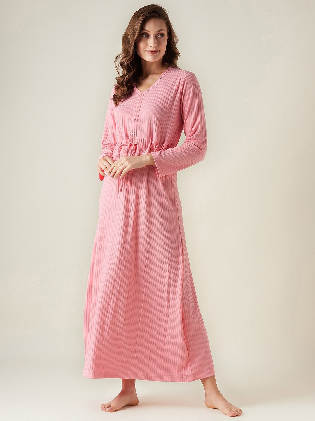 

The Kaftan Company Striped Maxi Nightdress, Pink