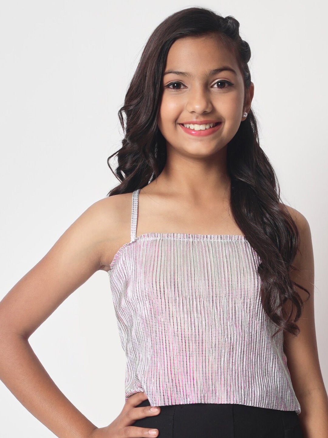 

studio rasa Girls Self Design Shoulder Straps Spaghetti Top, Metallic