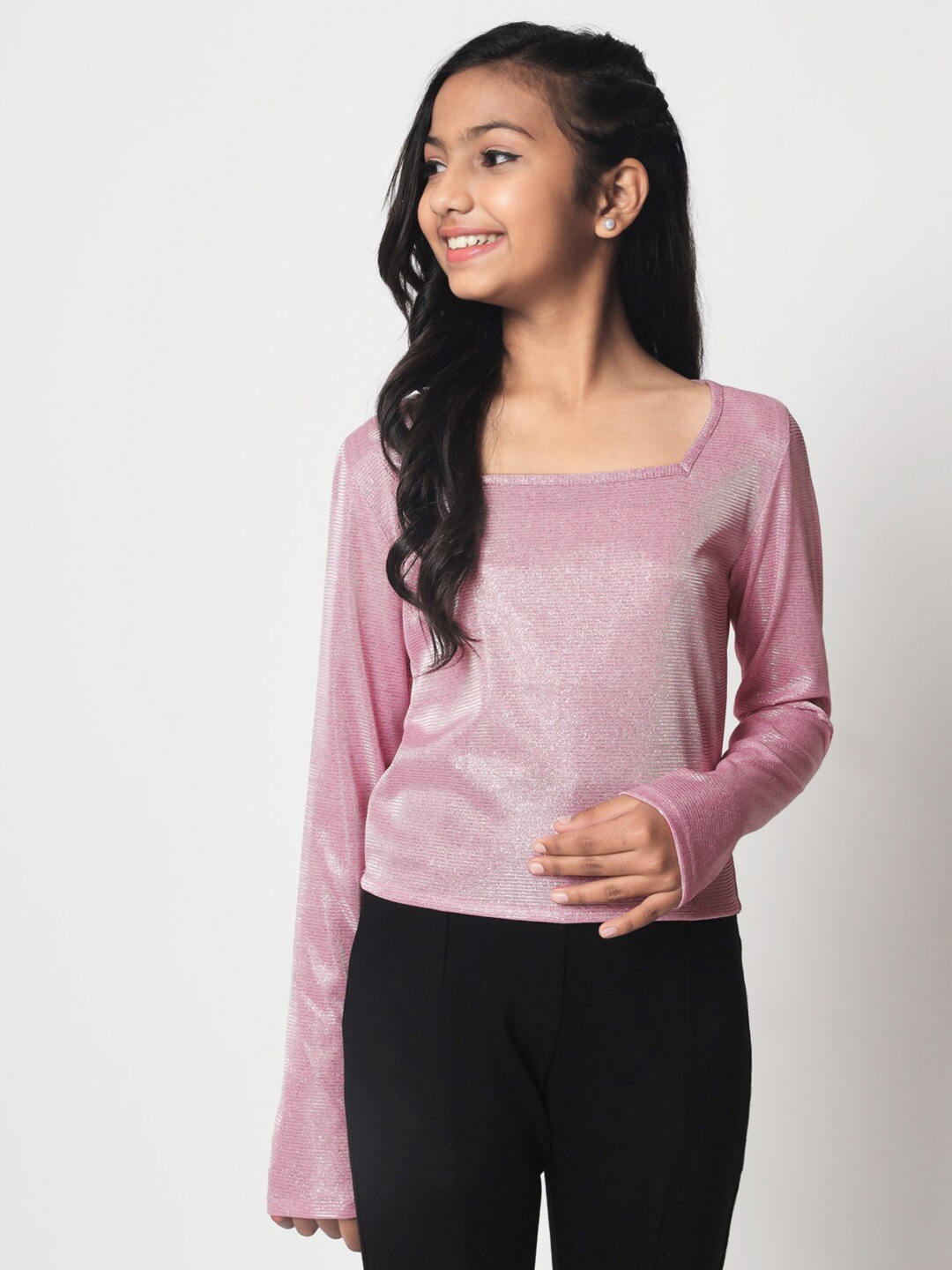 

studio rasa Square Neck Shimmer Regular Top, Pink
