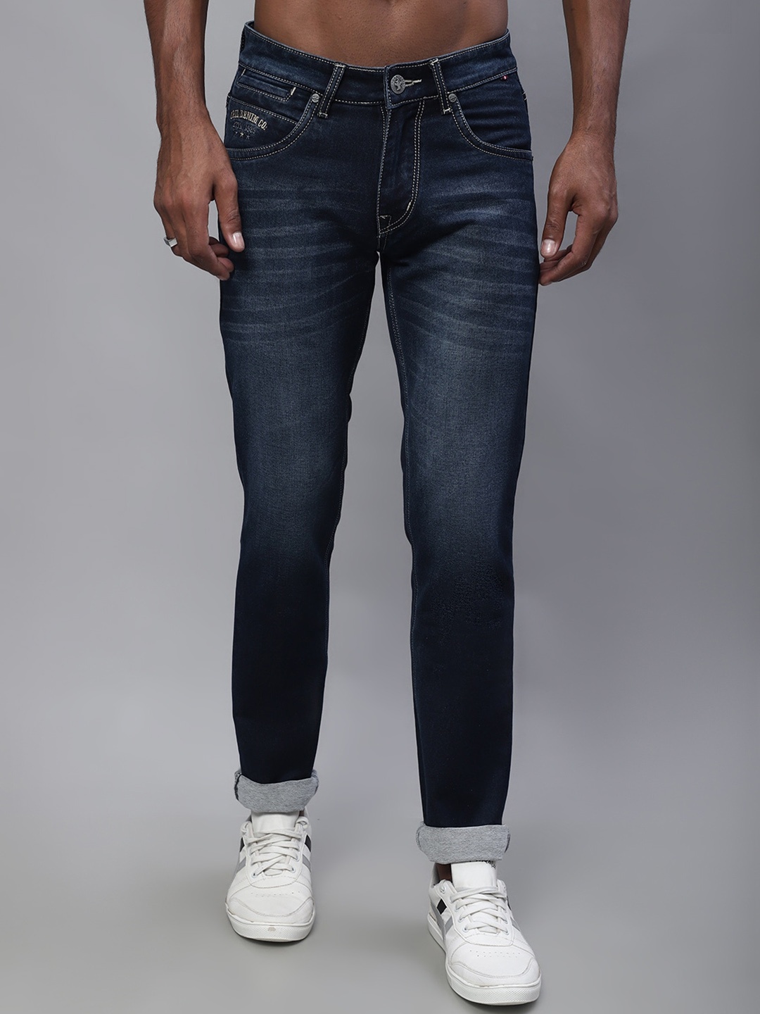

Cantabil Men Regular Fit Light Fade Stretchable Cotton Jeans, Navy blue