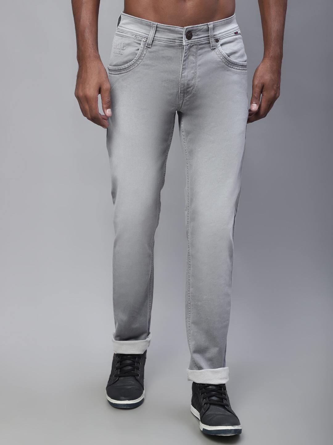 

Cantabil Men Regular Fit Heavy Fade Stretchable Cotton Jeans, Grey