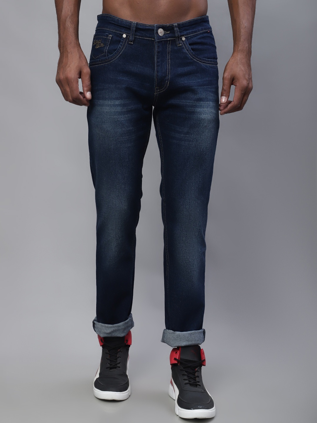 

Cantabil Men Regular Fit Light Fade Stretchable Cotton Jeans, Navy blue