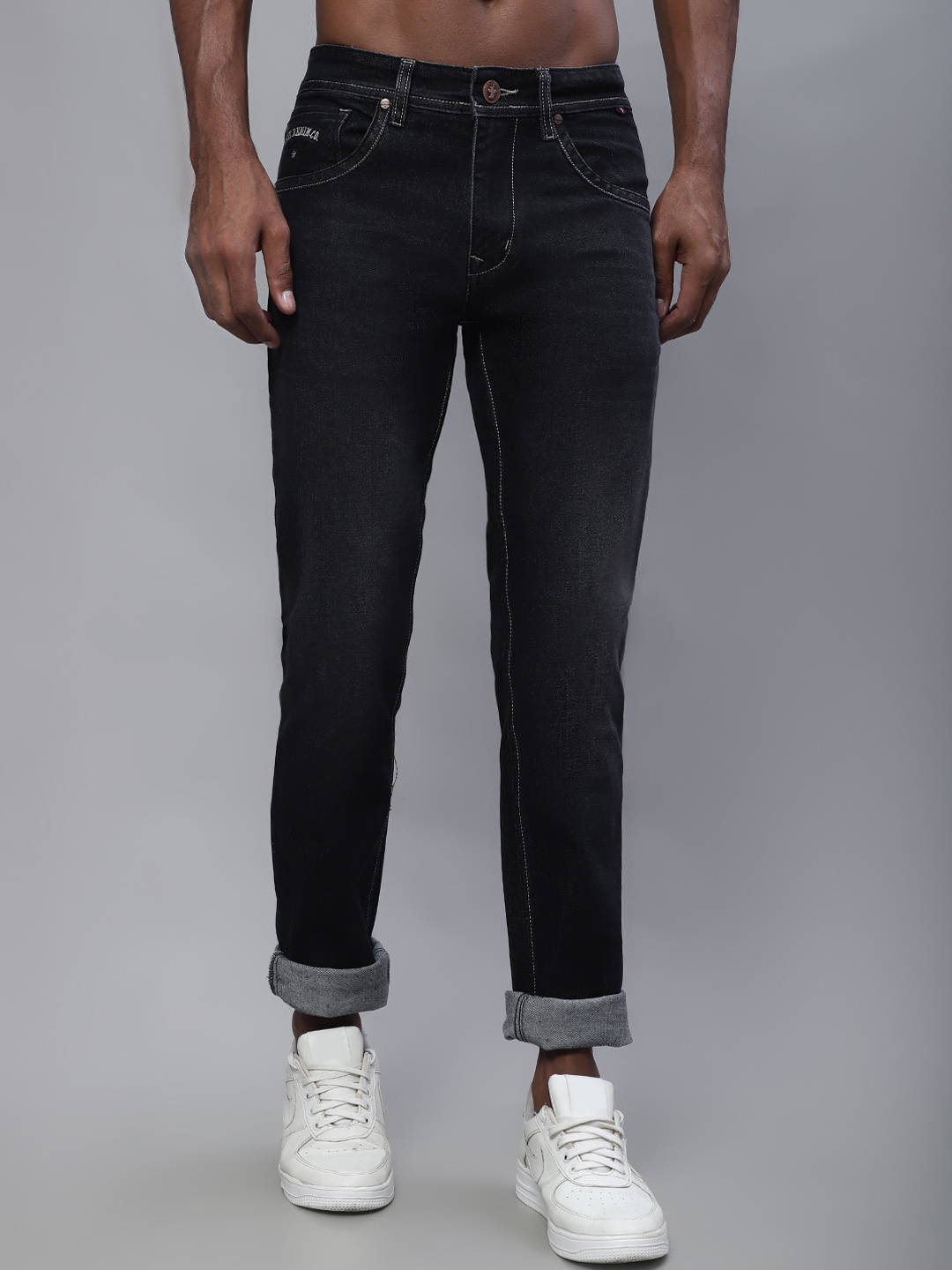 

Cantabil Men Regular Fit Light Fade Stretchable Cotton Jeans, Black
