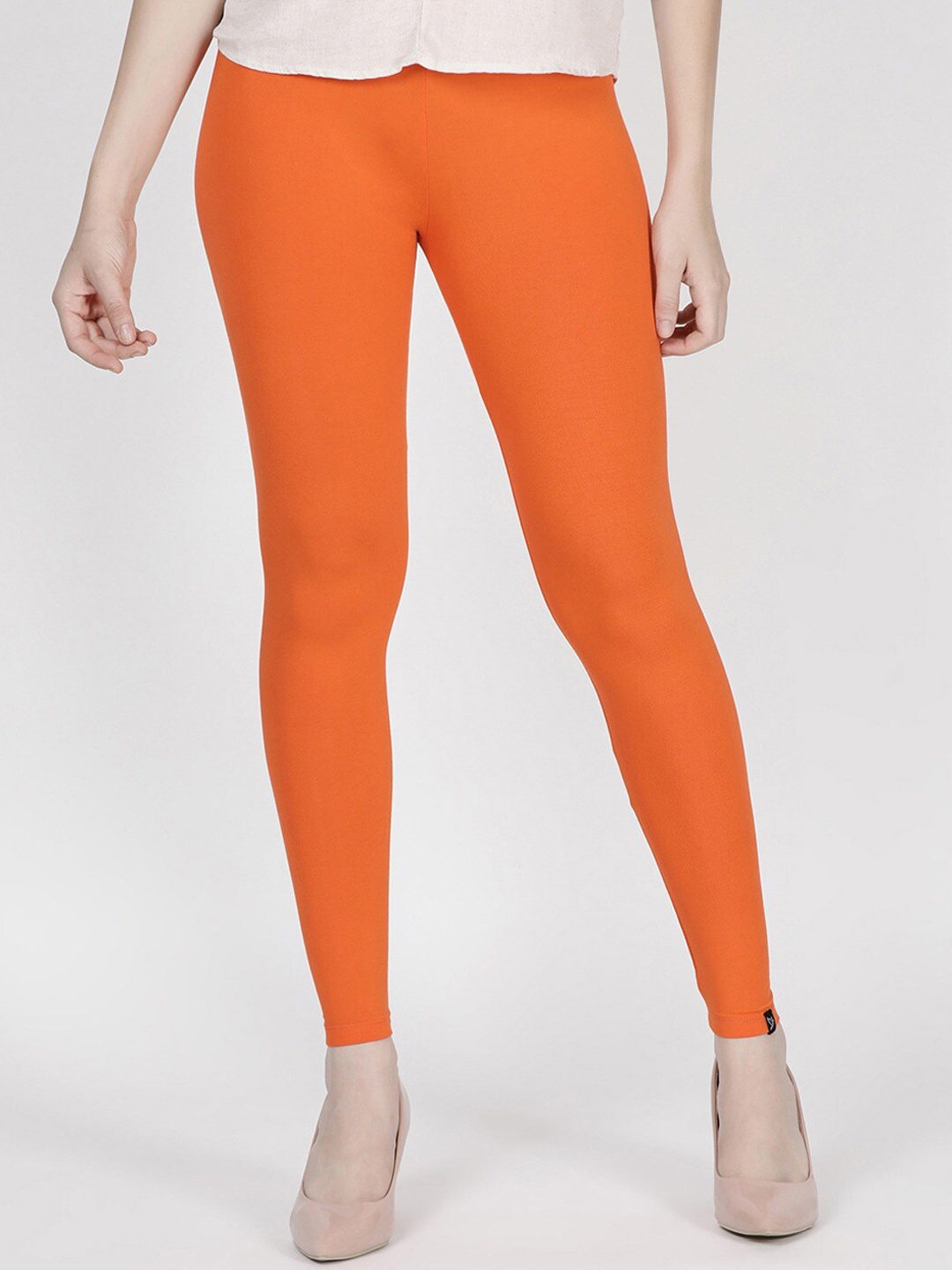 

TWIN BIRDS Women Solid Super Stretch Viscose Ankle Length Leggings, Orange