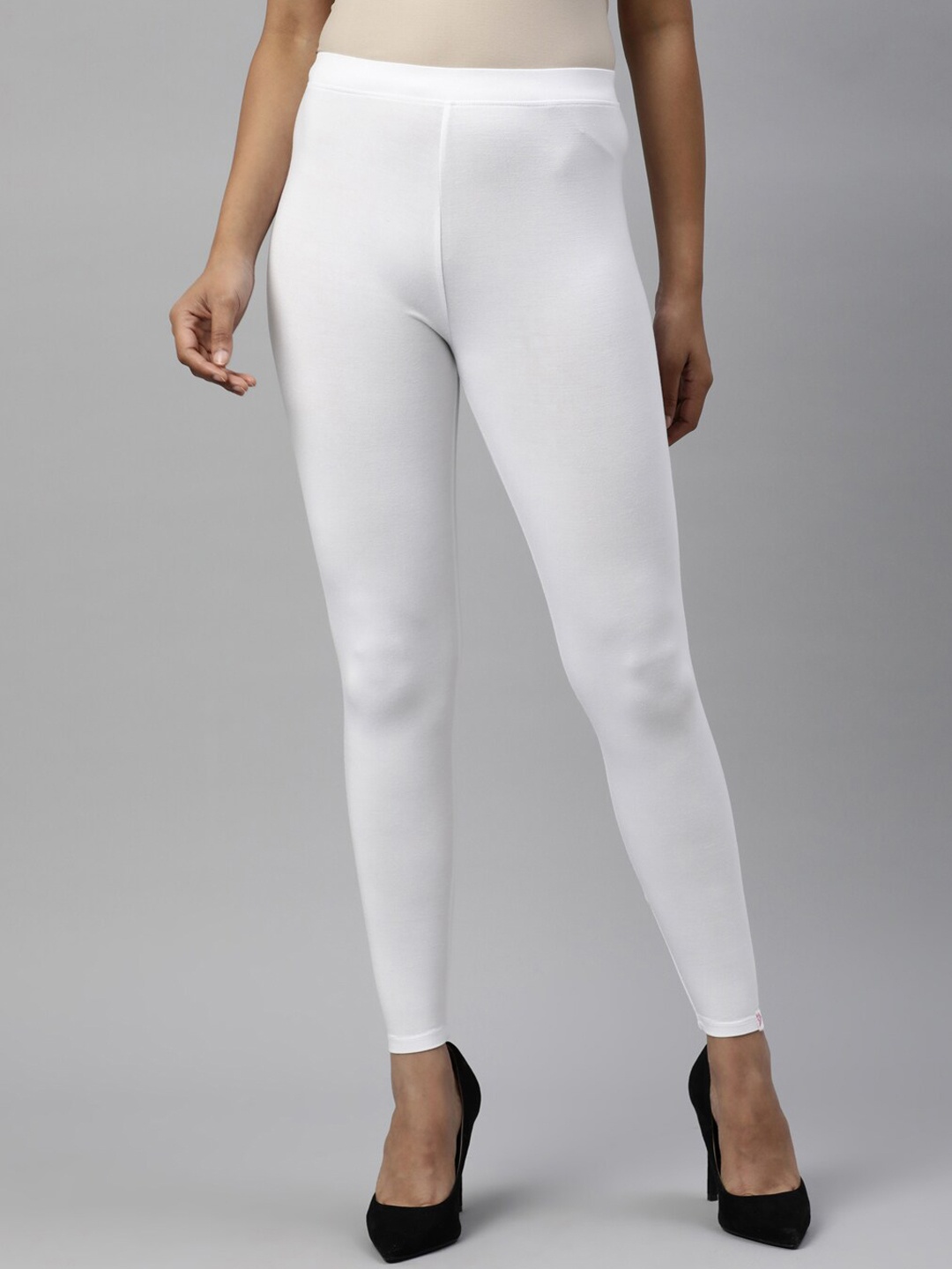 

TWIN BIRDS Women Solid Super Stretch Bamboo Cotton Ankle Length Leggings, White