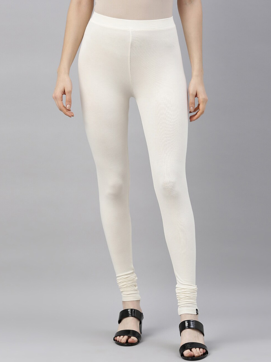 

TWIN BIRDS Women High-Rise Churidar-Length Leggings, Off white
