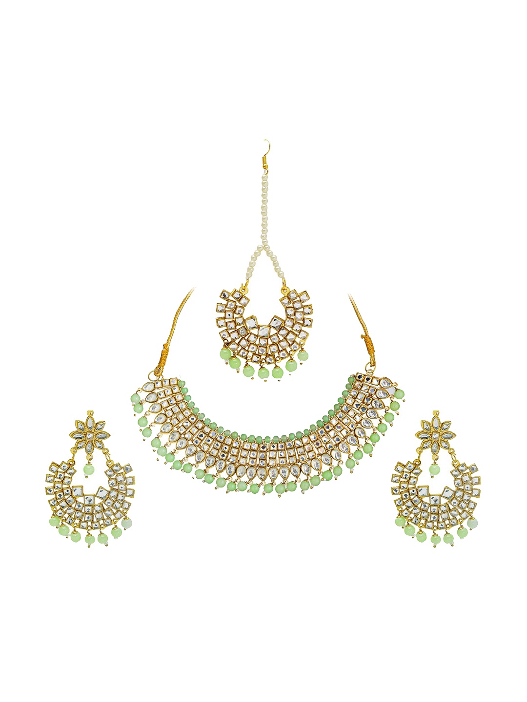 

Shining Jewel - By Shivansh Gold-Plated Kundan-Studded & Beaded Jewellery Set