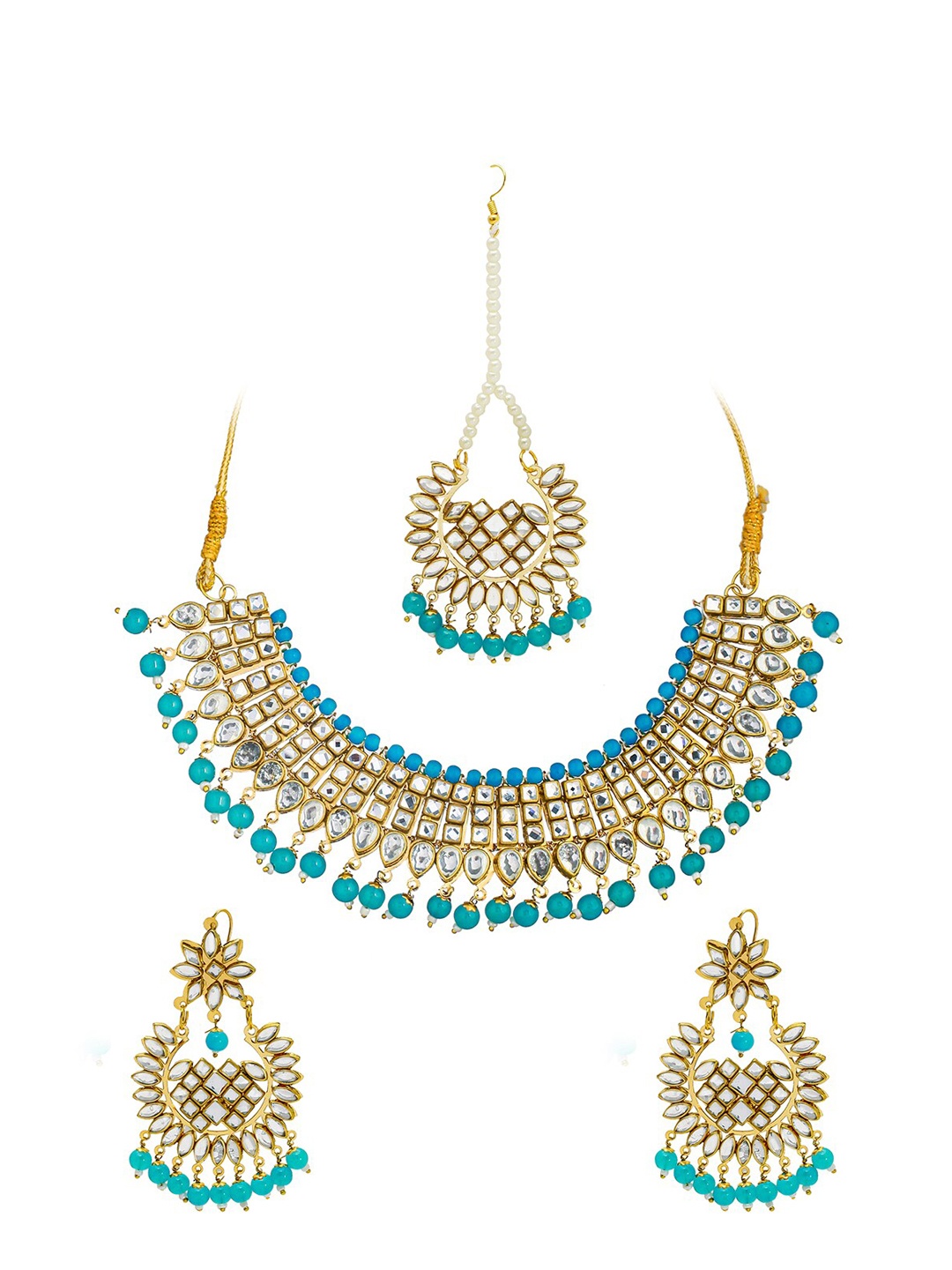 

Shining Jewel - By Shivansh Gold-Plated Kundan-Studded & Pearl Beaded Jewellery Set