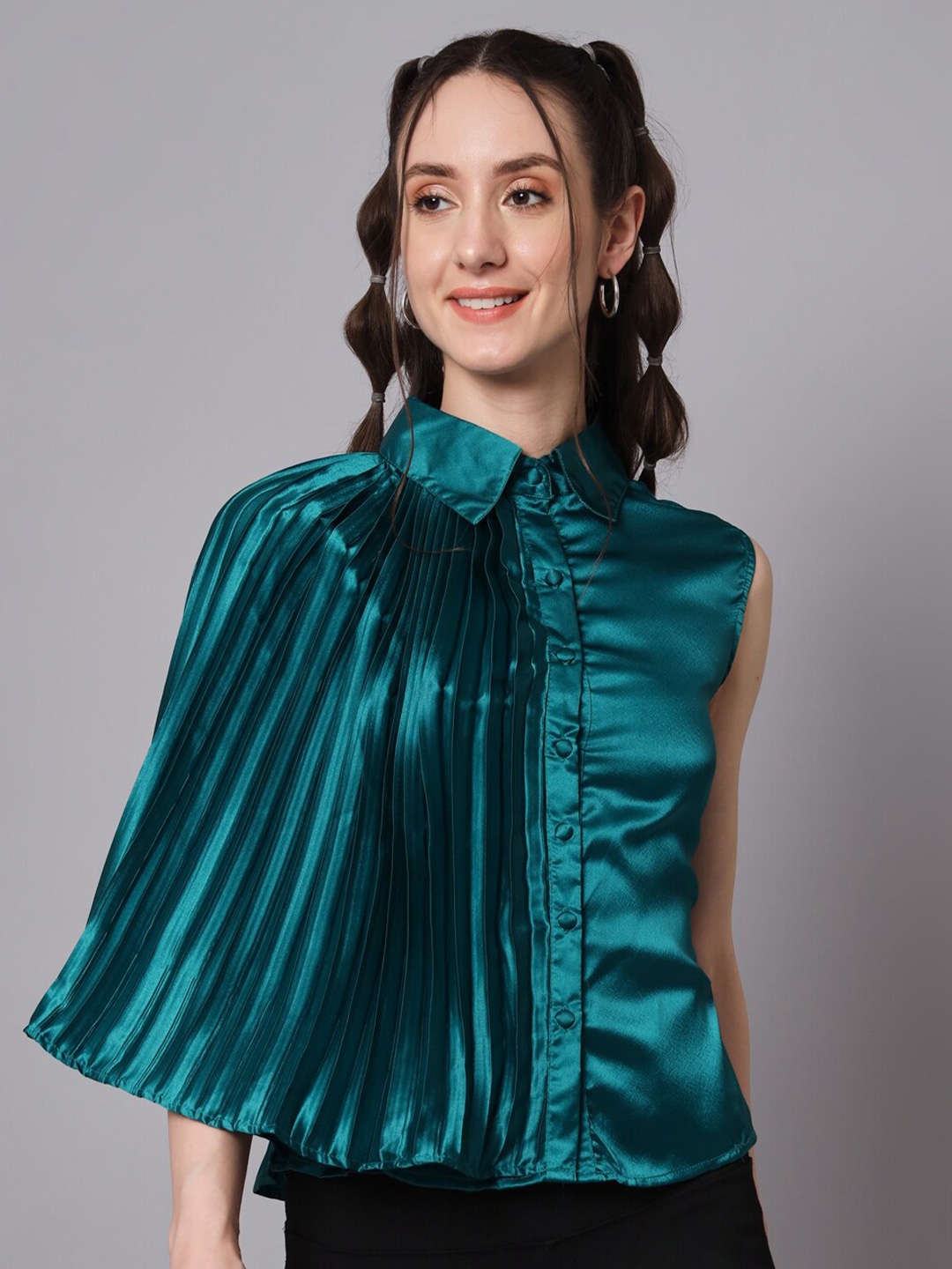 

The Dry State Shirt Collar Satin Shirt Style Top, Teal